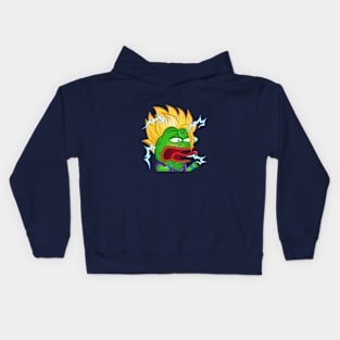 Peepo Frog Meme angry, Monkas Anime style, rage, Otaku, Powe up Kids Hoodie